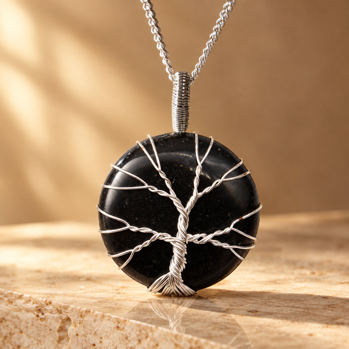 Collier arbre de vie en onyx noir
