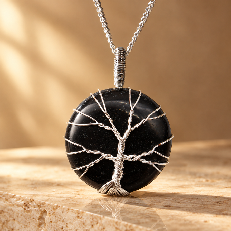 Collier arbre de vie en onyx noir