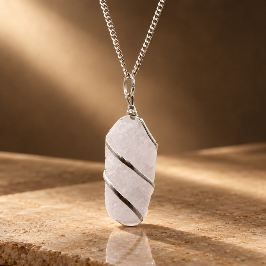 Collier de gemmes en cascade, quartz rose brut