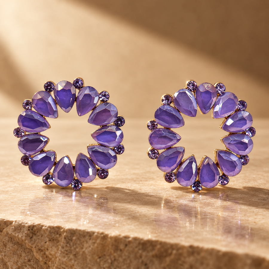 Boucles d’oreilles anneaux en verre, lavande
