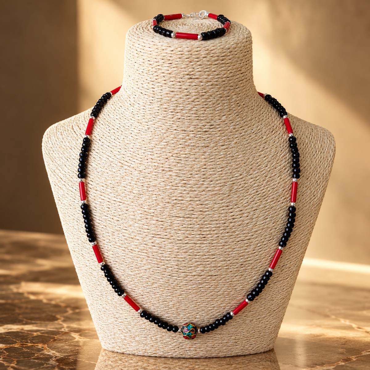 Parure népalaise, pendentif Om, collier et bracelet
