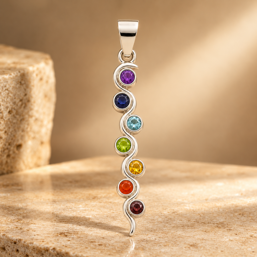 Pendentif serpent des chakras, plaqué argent