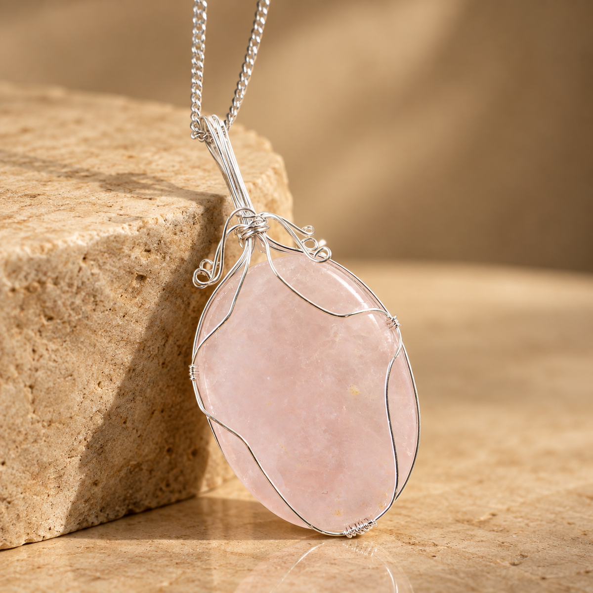 Collier de gemmes en spirale, quartz rose — vue 2