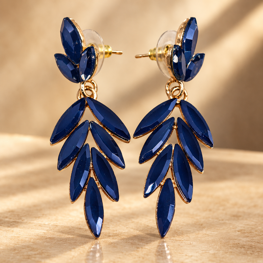 Boucles d’oreilles longues en verre, bleu roi