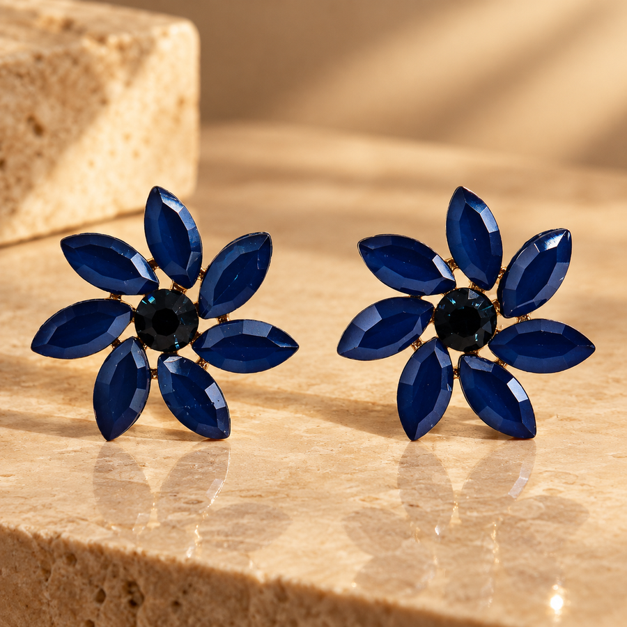 Boucles d’oreilles fleurs en verre, bleu roi
