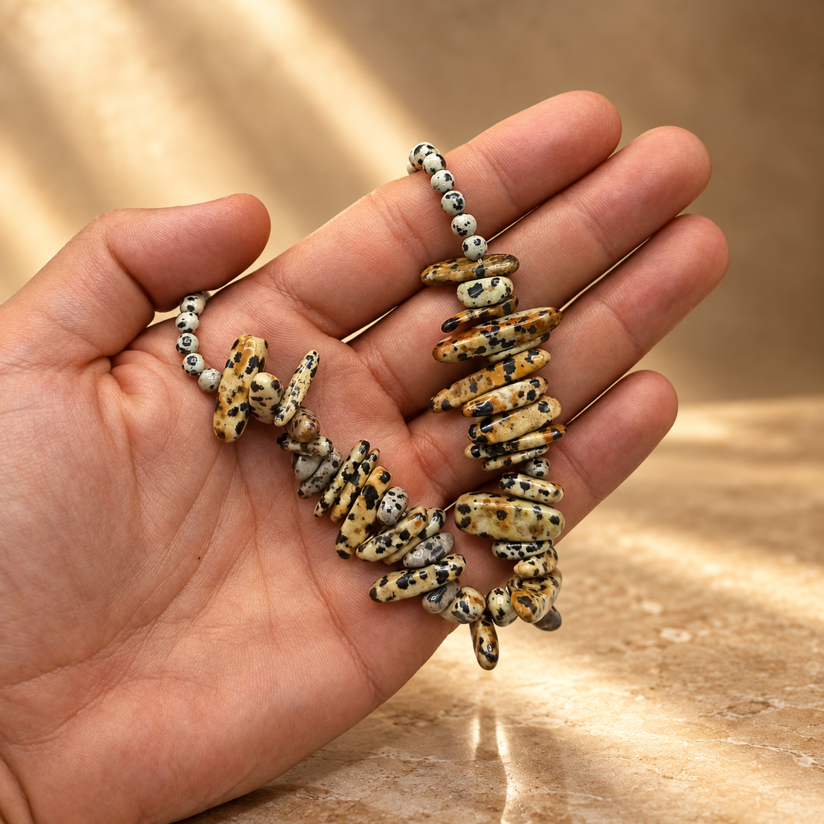 Collier de pierre longue en jaspe dalmatien — vue 2