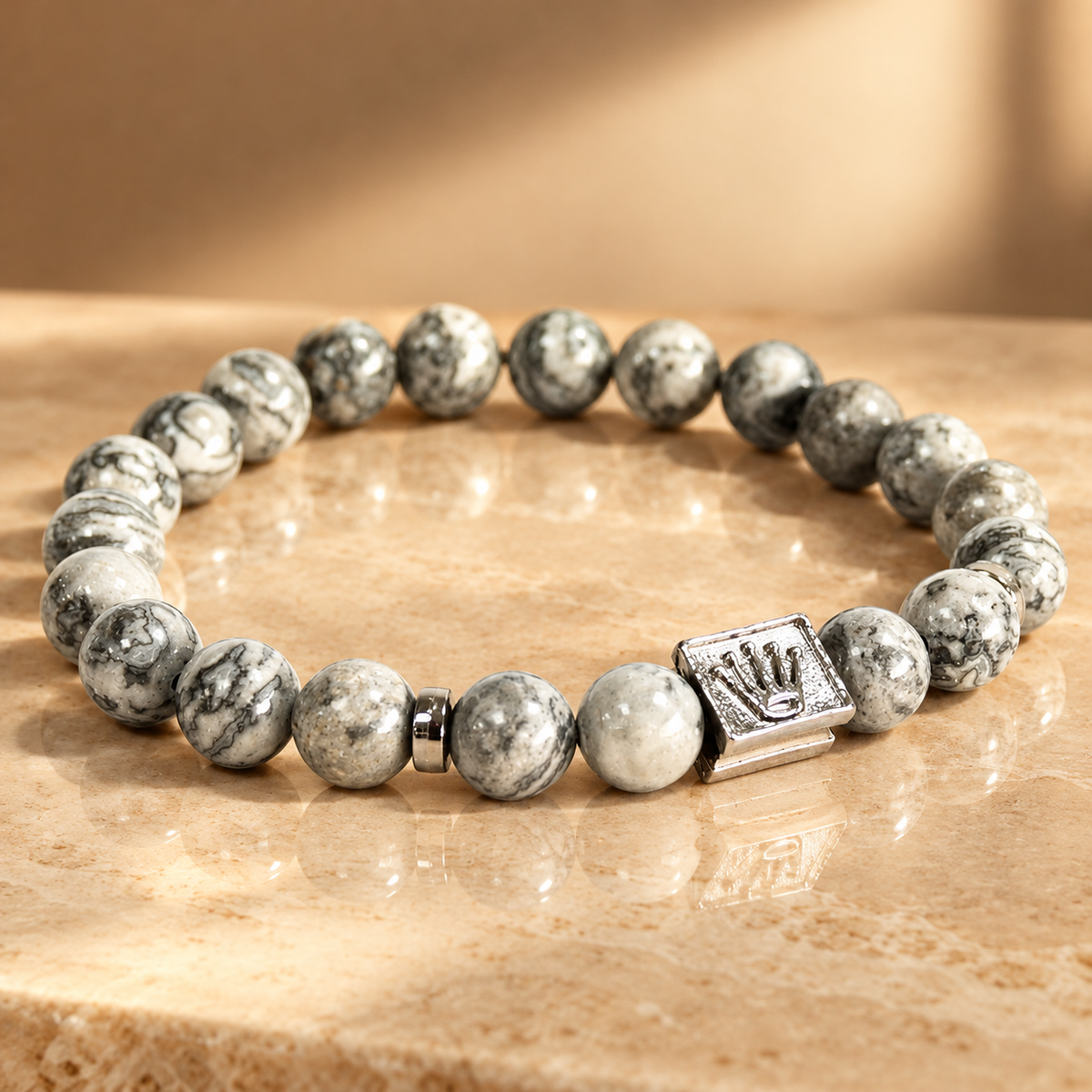Bracelet en agate grise, couronne