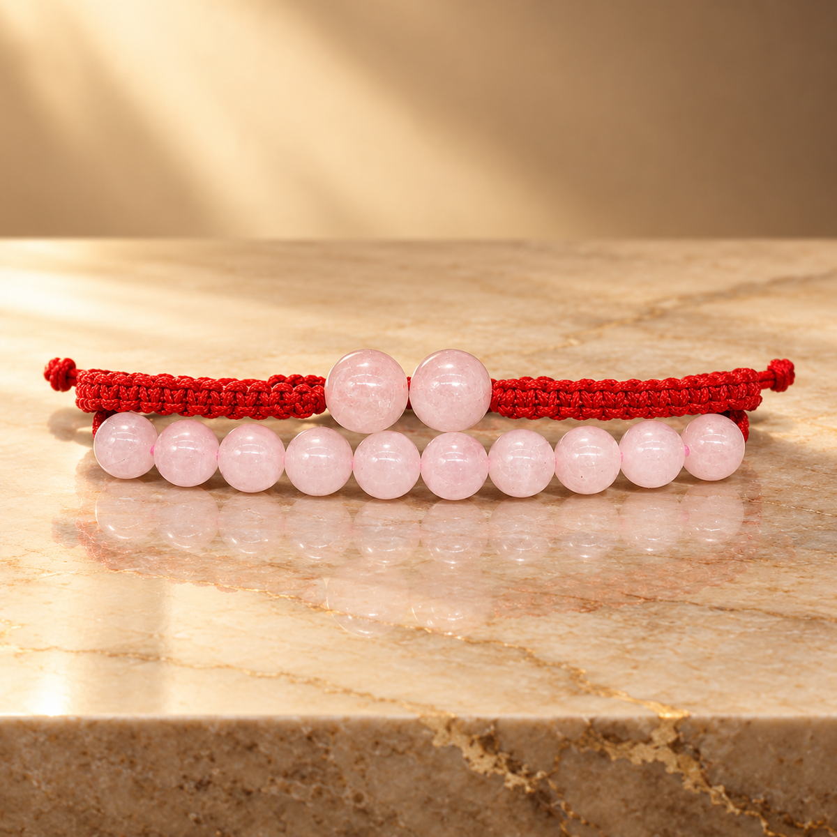 Duo de bracelets en quartz rose, cordon et perles