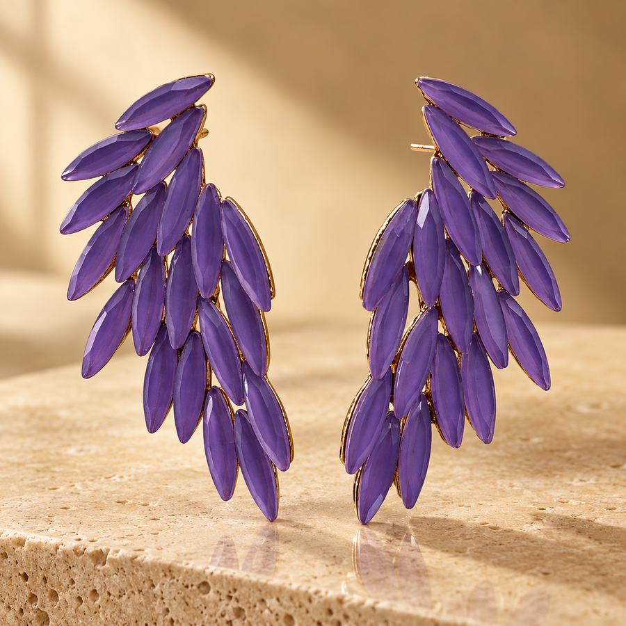 Boucles d’oreilles ailes d’ange en verre, lavande