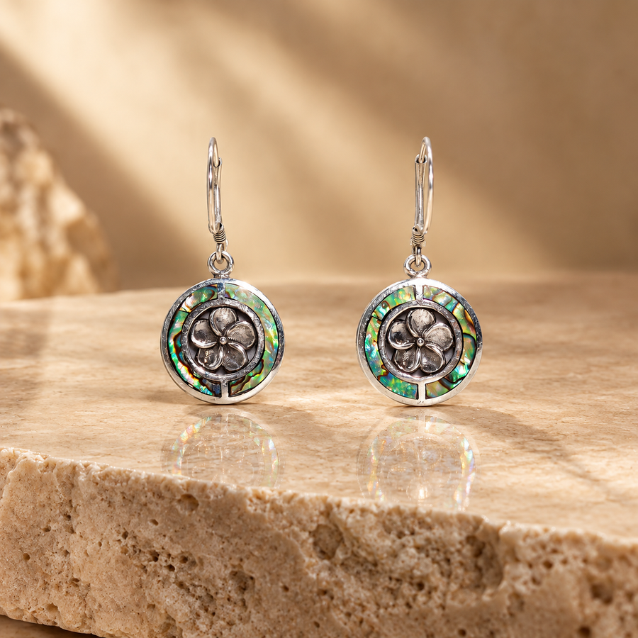 Boucles d’oreilles frangipanier en argent 925 et ormeau