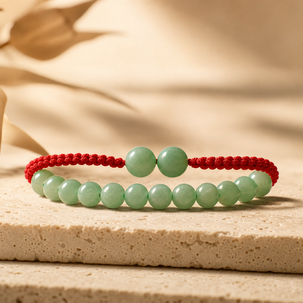 Duo de bracelets en jade, cordon et perles