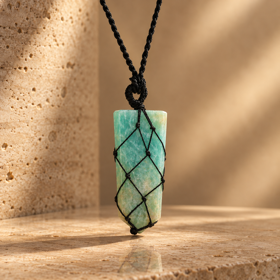 Pendentif pointe plate en pierre enlacée, amazonite