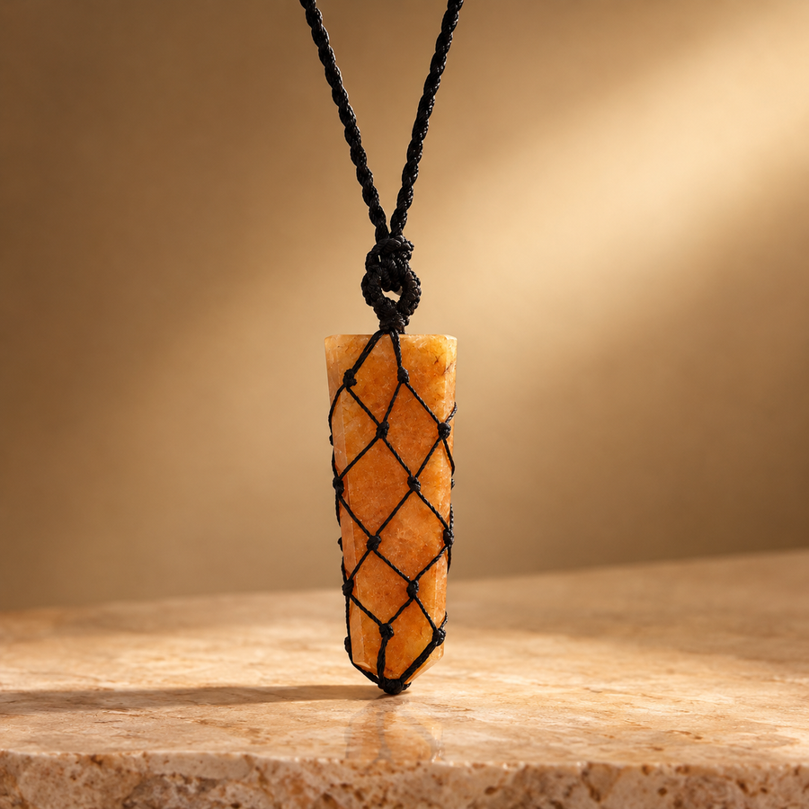Pendentif pointe plate en pierre enlacée, quartz doré
