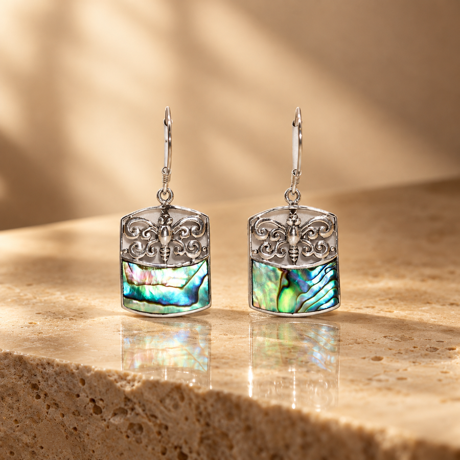 Boucles d’oreilles libellule en argent 925 et ormeau