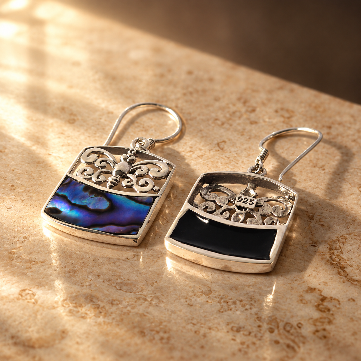 Boucles d’oreilles libellule en argent 925 et ormeau — vue 2