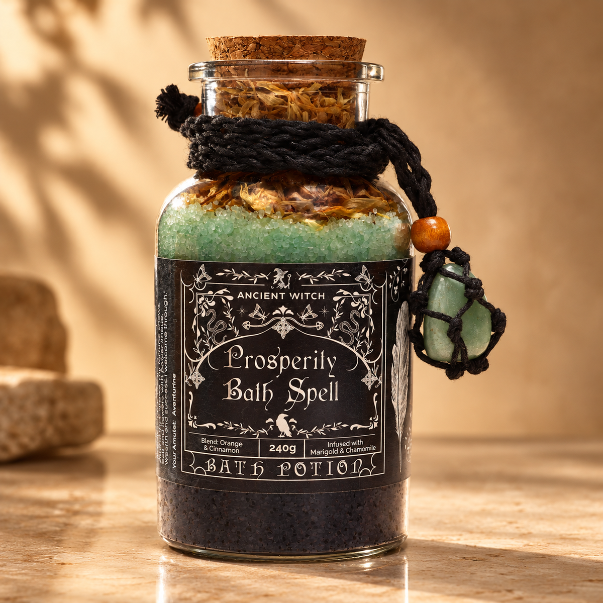 Potion de bain de sorcière, amulette d’aventurine