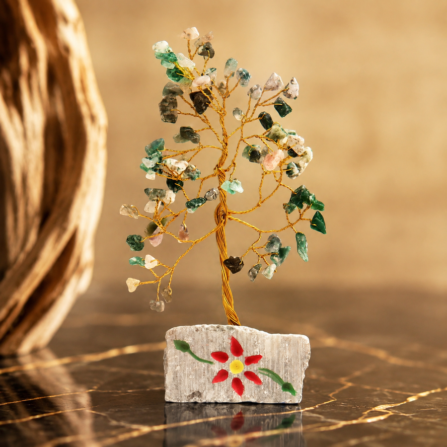 Arbre de gemmes en agate mousse, 80 pierres