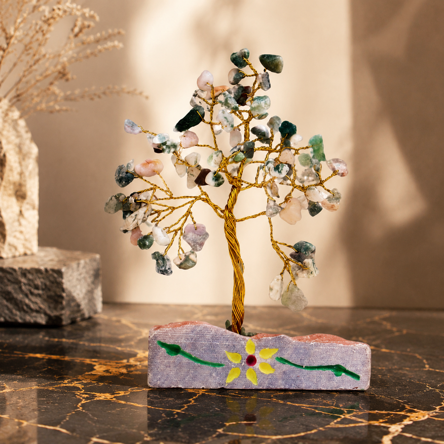 Arbre de gemmes en agate verte, 80 pierres