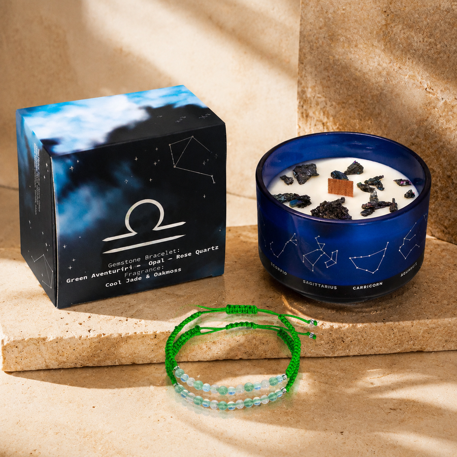 Bougie du zodiaque Balance avec bracelet de gemmes