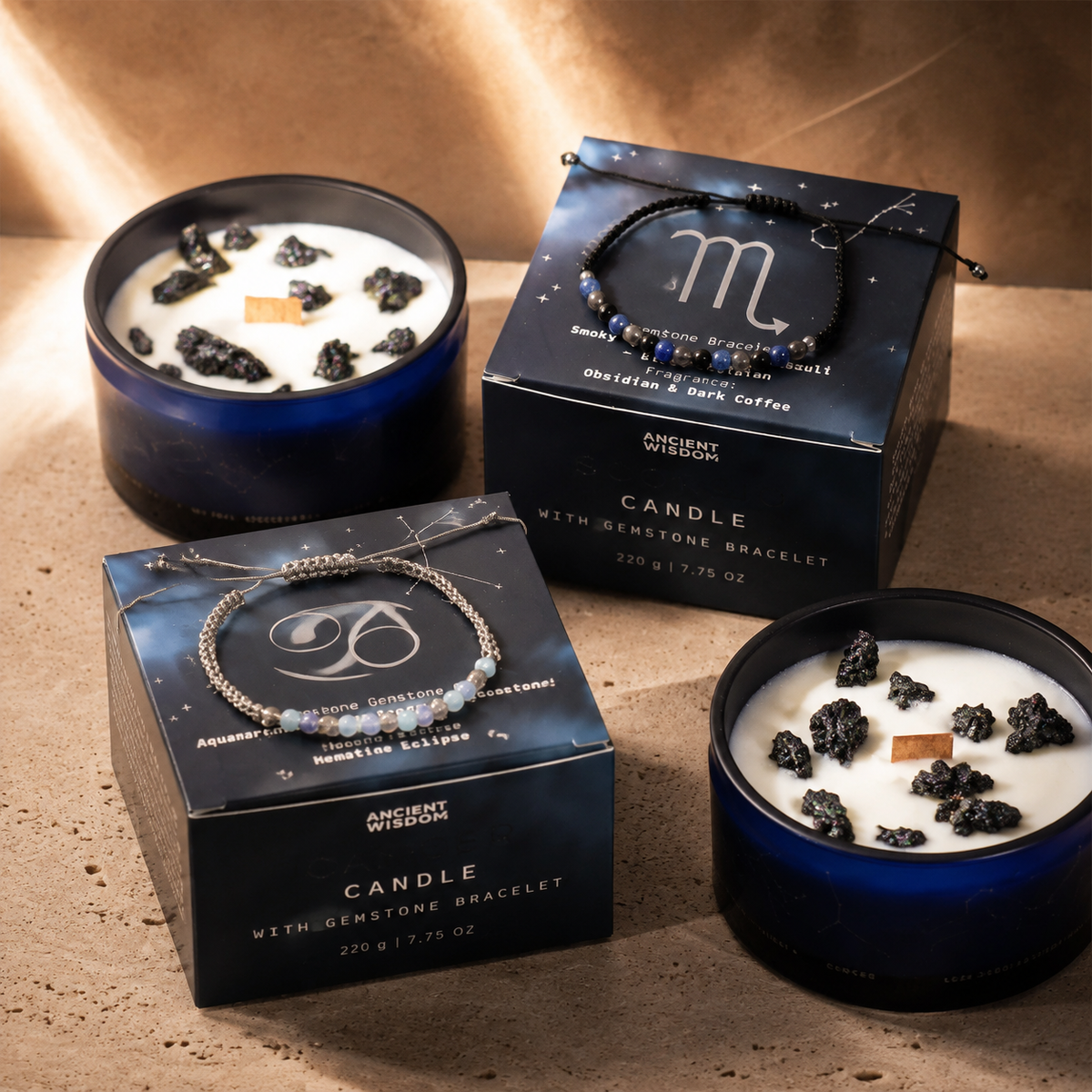 Bougie du zodiaque Bélier avec bracelet de gemmes — vue 2