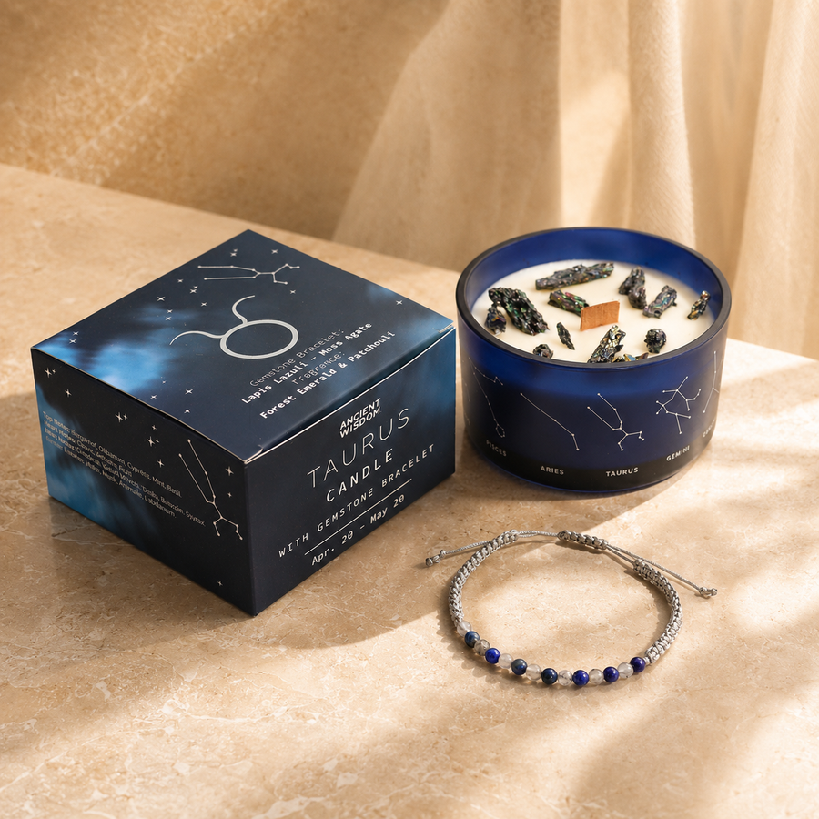 Bougie du zodiaque Taureau avec bracelet de gemmes