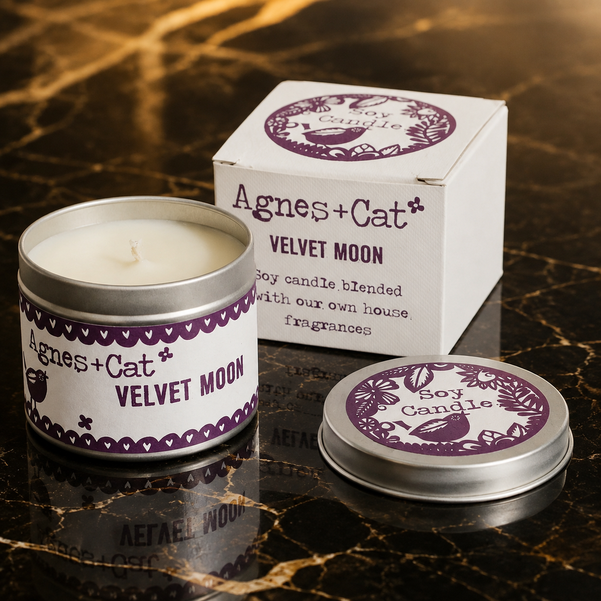 Bougie Velvet Moon en pot métal 200 g