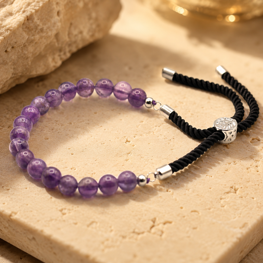 Bracelet sur fil noir en améthyste