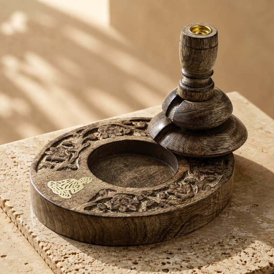 Brûleur d’encens à reflux en manguier Bouddha laiton, moyen
