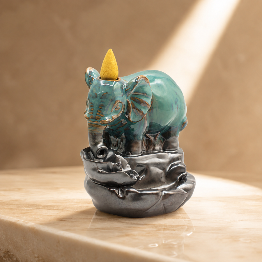 Brûleur d’encens à reflux éléphant au bassin