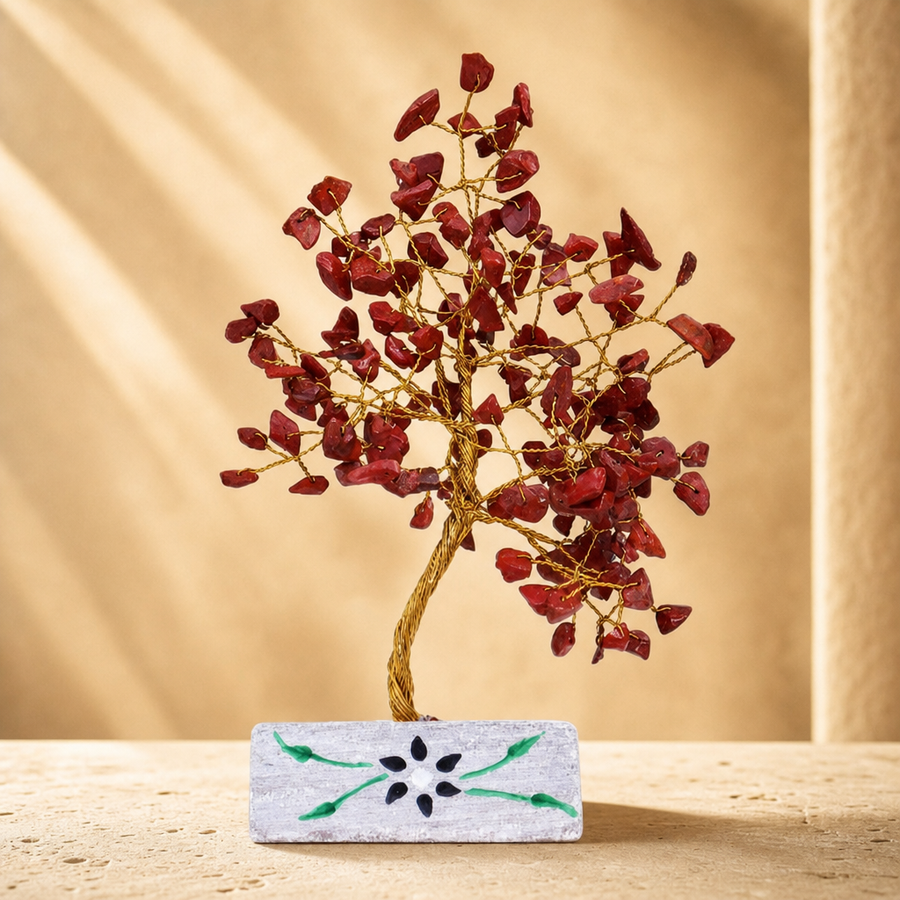 Arbre de gemmes en jaspe rouge, 160 pierres