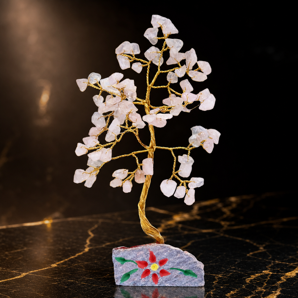 Arbre de gemmes en quartz rose, 80 pierres