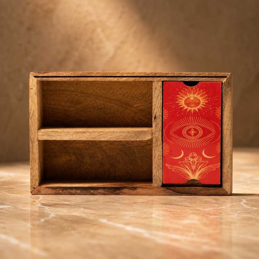 Coffret de tarot et porte-cartes, trois compartiments