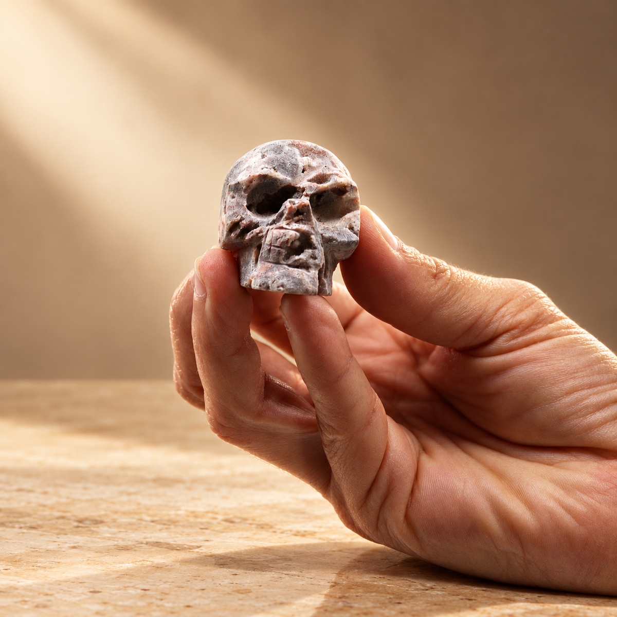 Géode de calcite sculptée crâne 4,5 cm