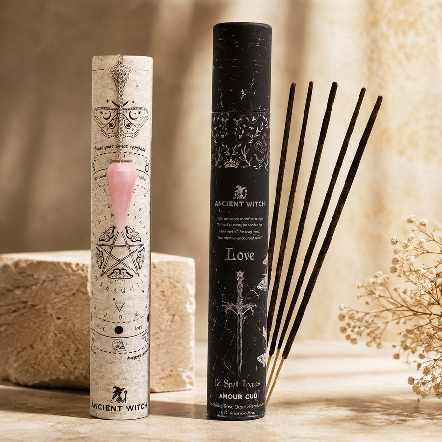 Encens et pendule de quartz rose, Amour