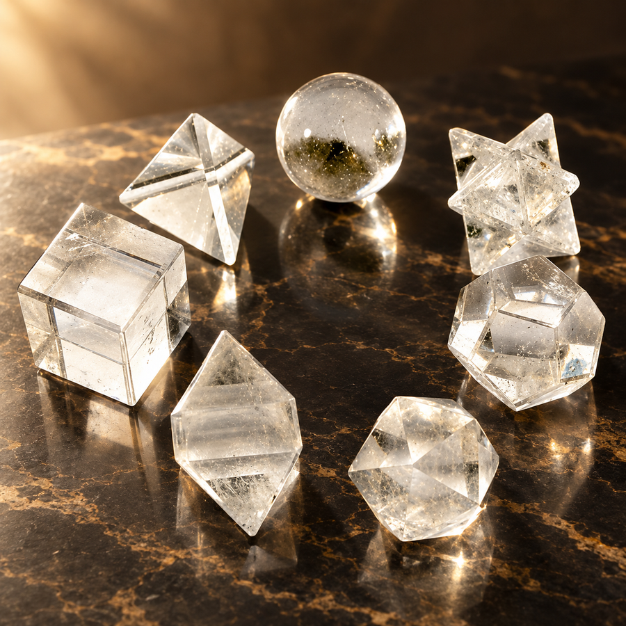 Ensemble géométrique de sept pièces en cristal