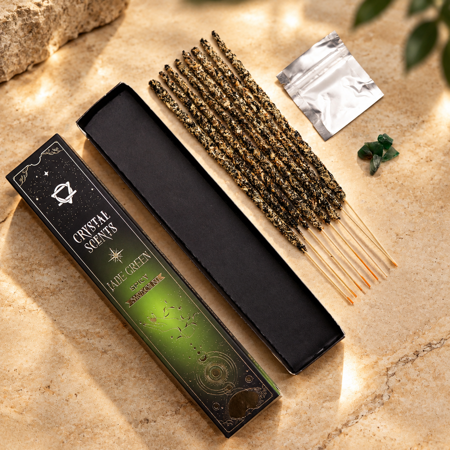 Encens au cristal, jade et notes épicées