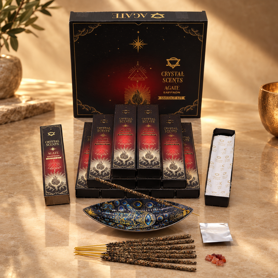 Encens au cristal, agate rouge et safran