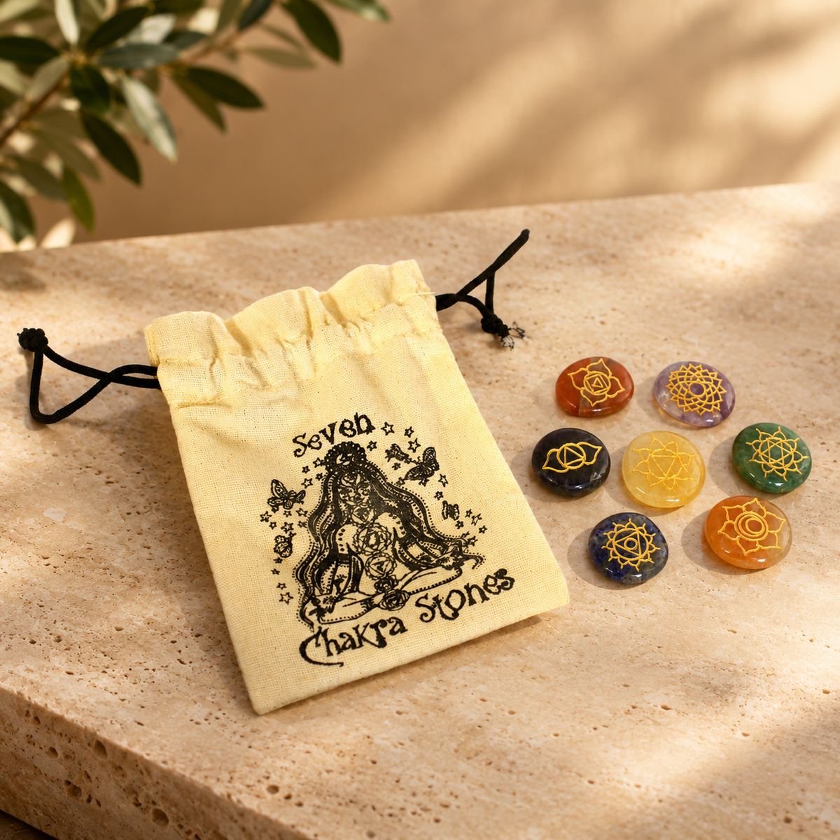 Ensemble de petites pierres arrondies chakras