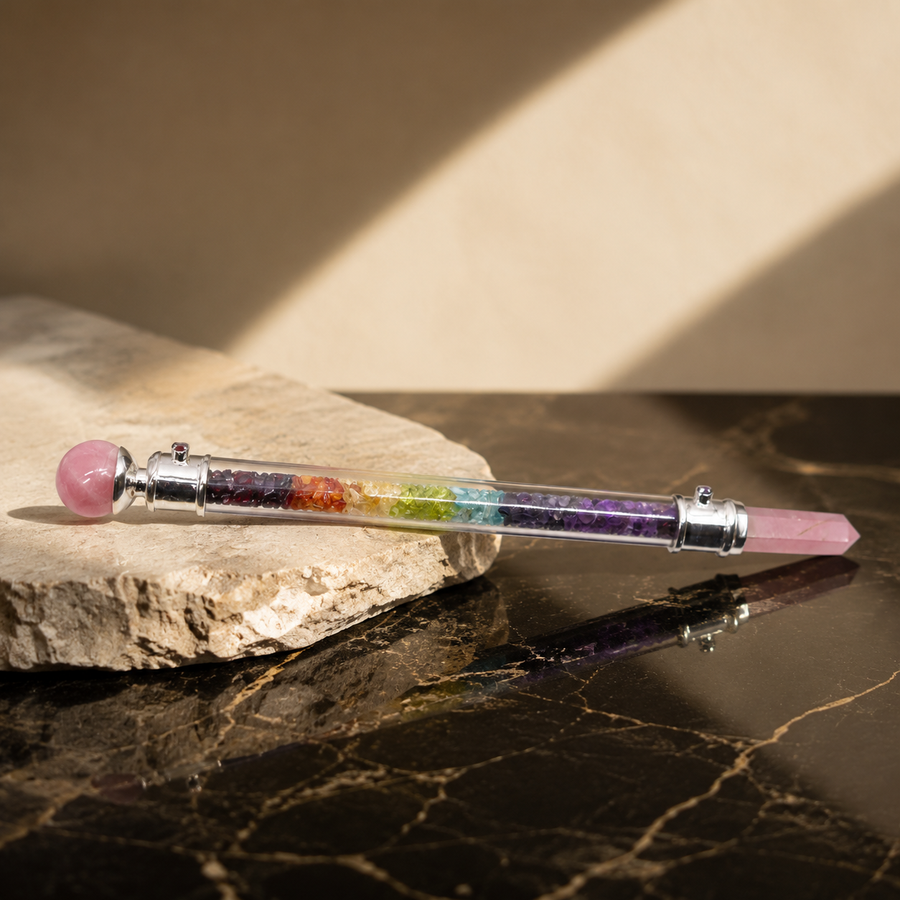 Baguette de soin sept chakras en quartz rose