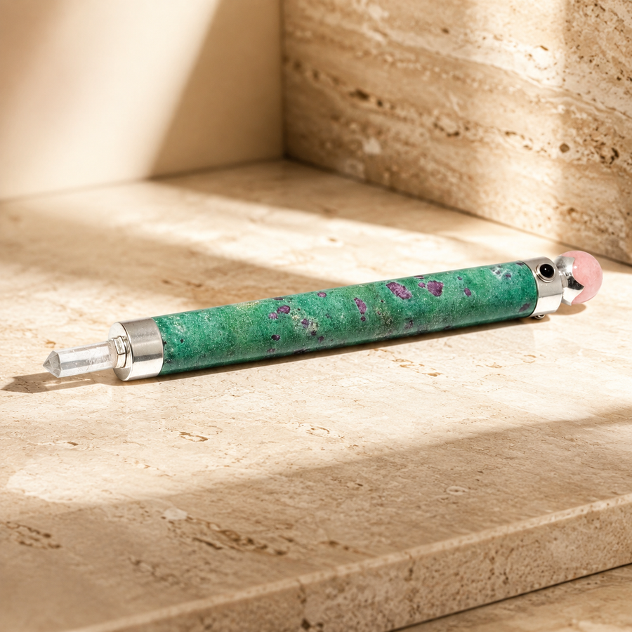 Baguette à boule en rubis fuchsite et quartz rose 23 cm