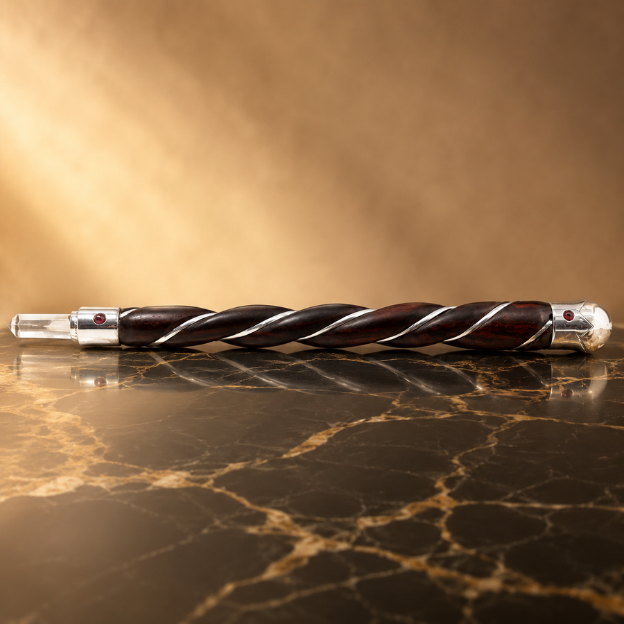 Baguette Bois torsadé et cristal de roche