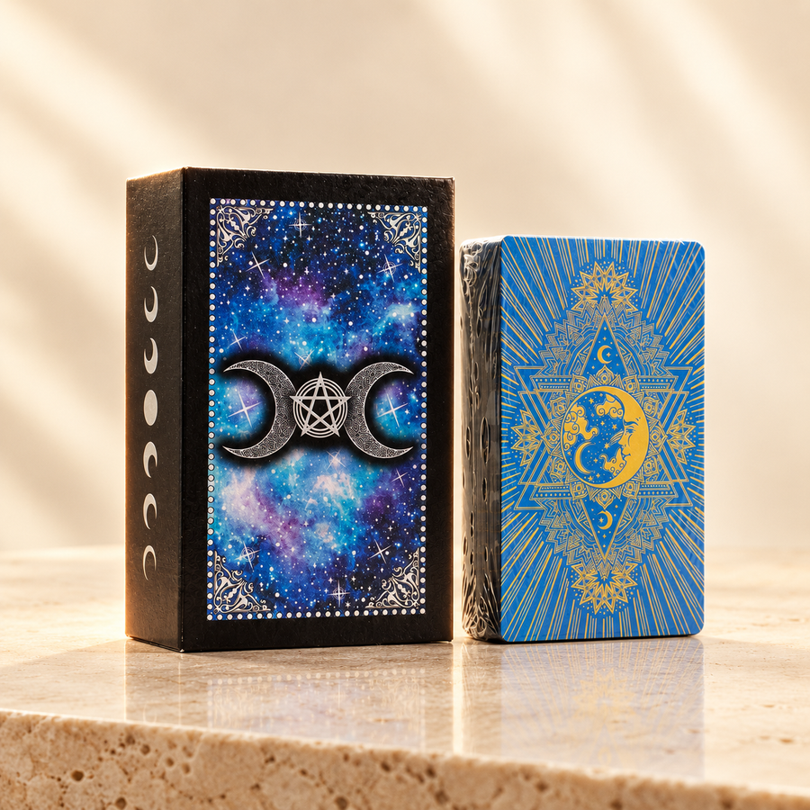 Jeu de tarot Visage de la lune, à feuille bleue