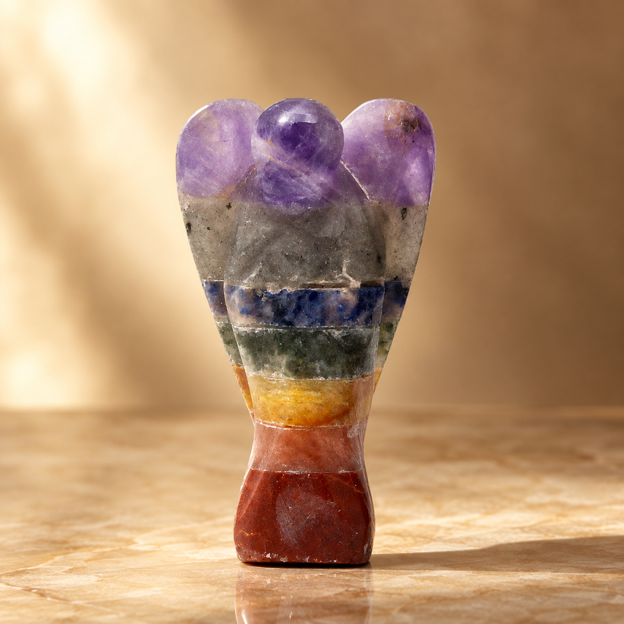 Mini ange sculpté sept chakras 3,5 cm