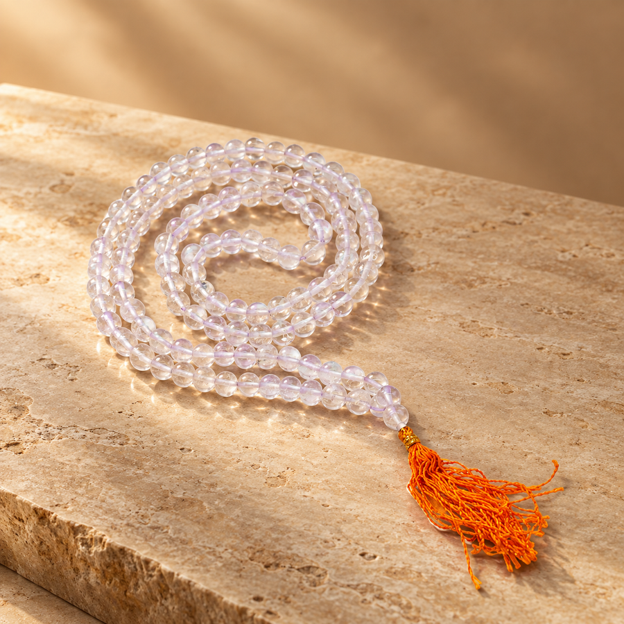 Mala en cristal de roche, 108 perles