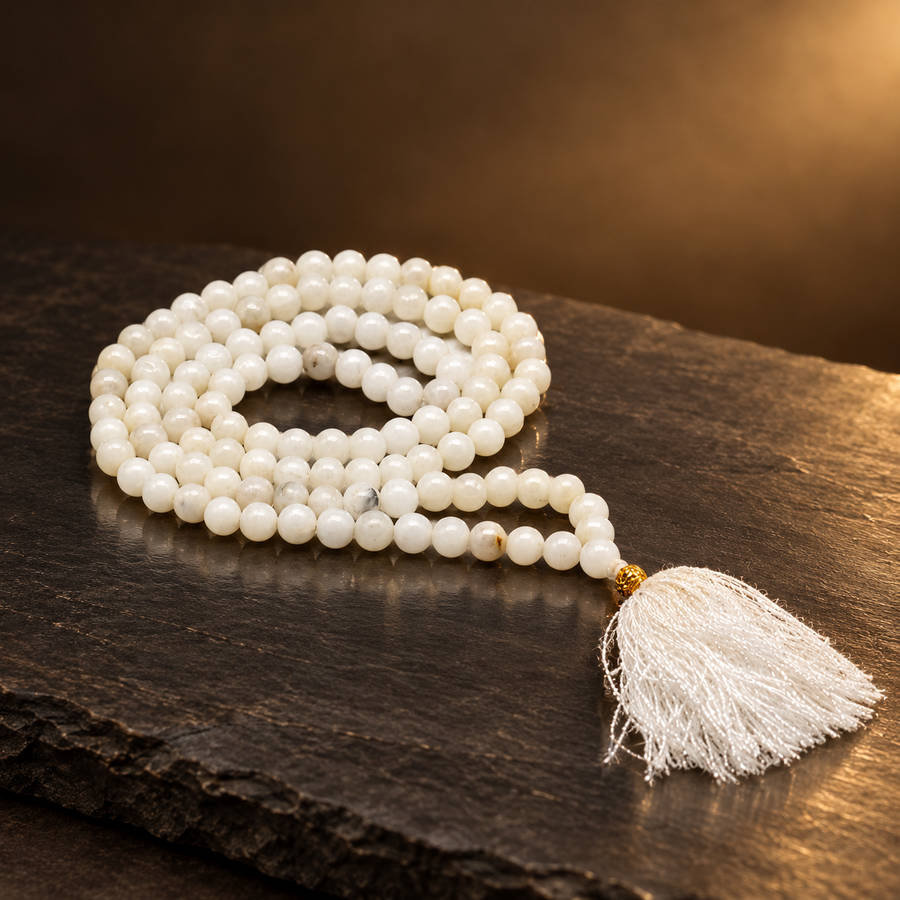 Mala en quartz blanc, 108 perles
