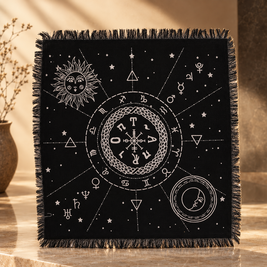 Nappe d’autel à franges carte lunaire et solaire