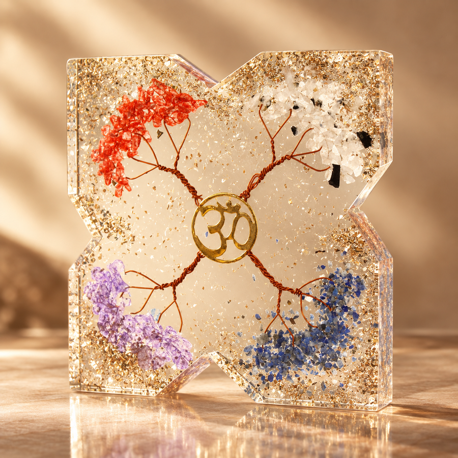 Orgonite de bureau quatre arbres de cuivre, grand