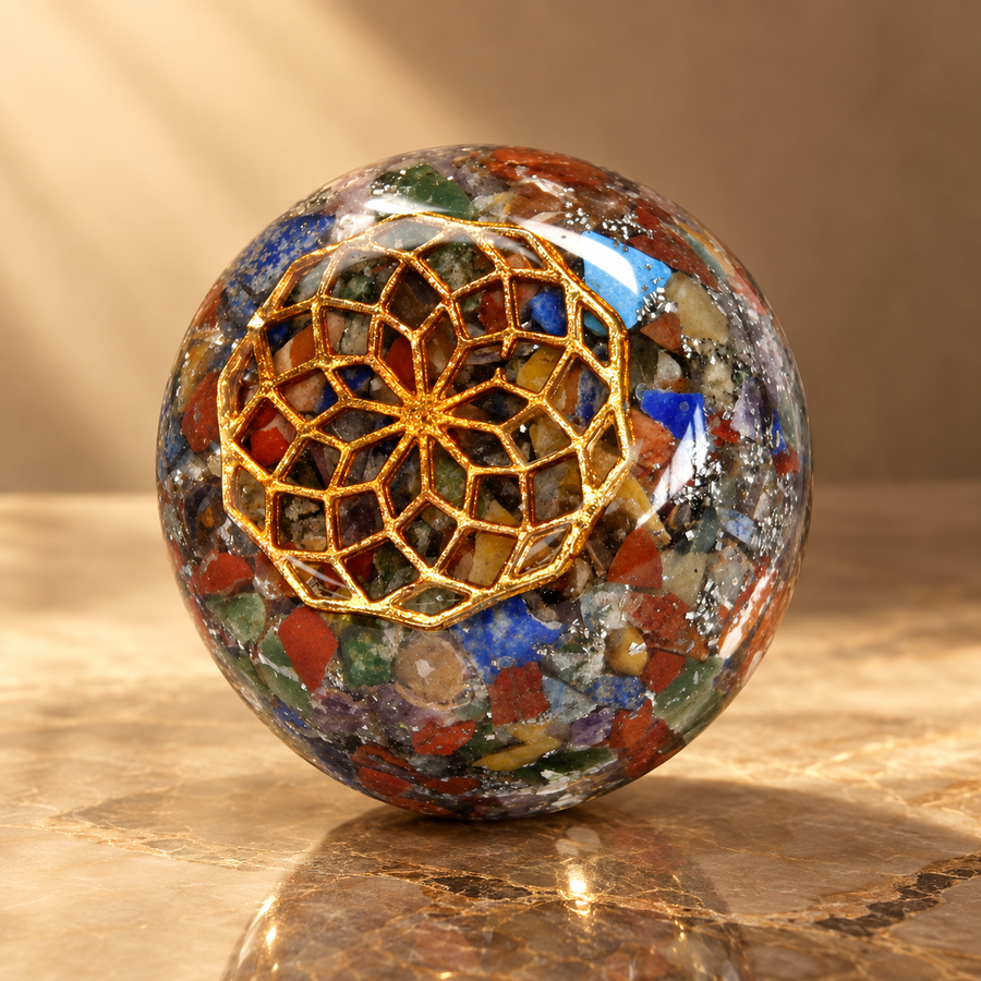 Orgonite de bureau avec pierres assorties, dôme