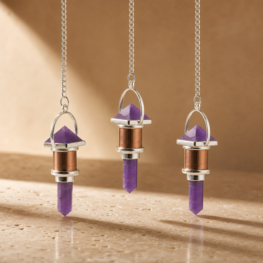 Pendule Moteur violet, cuivre et améthyste