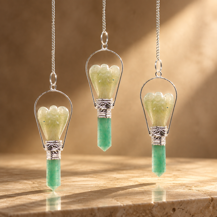 Pendule d’ange à anneau en aventurine verte